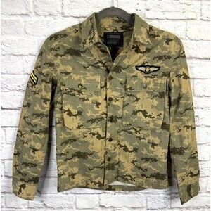 21 Mens Camo Jacket Army Tactical Military Green Camouflage Coat Button Up SMALL